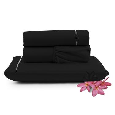 Imagem de Jogo de Lençol Micropercal 400 Fios Solteiro 3 Peças Barato - Preto