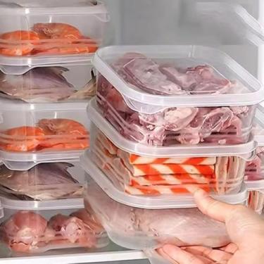 Imagem de 2 peças de plástico caixa dividida geladeira de carne congelador de grau alimentício doméstico caixa de armazenamento fresco, 4,5 x 12 x 12 cm