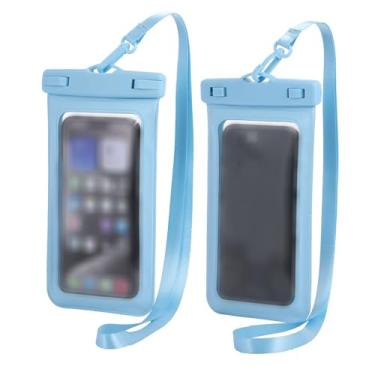 Imagem de Bolsas azuis transparentes à prova d'água para telefones de até 18 cm, especialmente projetadas para mergulho, natação e rafting