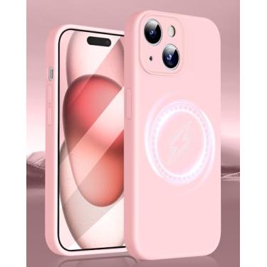 Imagem de Capa magnética para iPhone 15, [proteção total da câmera] Capa protetora fina de silicone líquido à prova de choque com forro de microfibra antiarranhões para iPhone 15. (rosa)