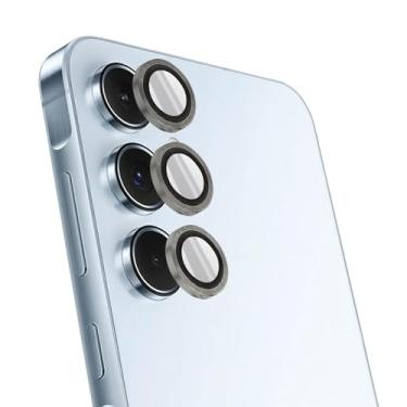 Imagem de Protetor de câmera preto para Galaxy A55 5G, compatível com folhas protetoras, vidro blindado temperado com anel de metal, acessórios anti-arranhões, adequado para câmera A55, design colorido