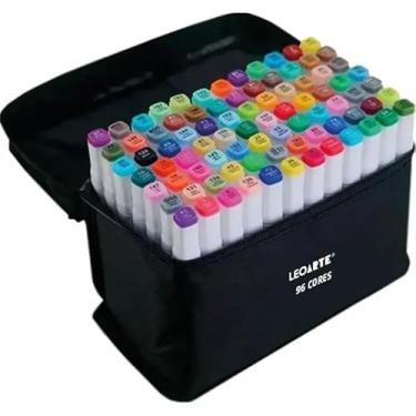 Imagem de Marcador Dual Tip Profissional E Artístico - Estojo Tecido C/ 96 Cores Leoarte