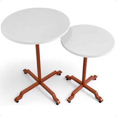 Imagem de Kit Conjunto 2 Mesas De Canto Lateral Alta E Baixa Em Aço Design Moder