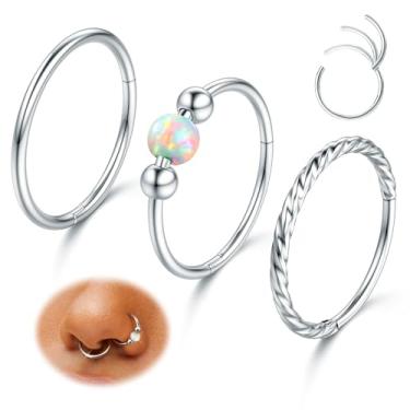 Imagem de MILACOLATO Anéis de nariz de titânio G23 16G 18G 20G Anéis de septo articulados opala CZ argola dupla piercing de nariz cartilagem concha torre daith hélice piercing de narina joias para mulheres e