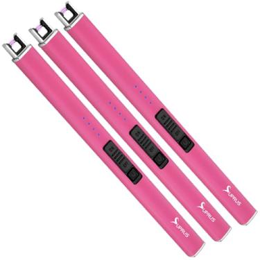 Imagem de SUPRUS Vela de isqueiro elétrico fluorescente brilha no escuro isqueiros de arco USB recarregável com trava de segurança à prova de vento plasma sem chama para acampamento de vela churrasco (rosa, 3