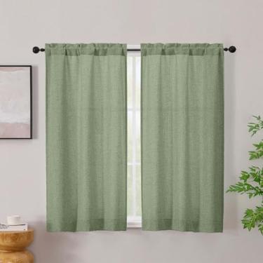 Imagem de Simplebrand Cortinas de linho verde 113 cm de comprimento, 2 painéis, cortinas de privacidade com filtro de luz de linho sintético, cortinas semicurtas macias de linho duplo para quarto de banho, cada