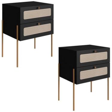 Imagem de Kit 02 Mesas De Cabeceira Palhinha 28933 Linha Oslo Nero - ARTESANO MÓ