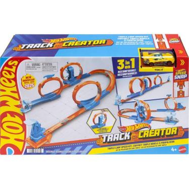 Imagem de Conjunto de trilhas para carros de brinquedo Hot Wheels Triple Loop com veículo 1:64
