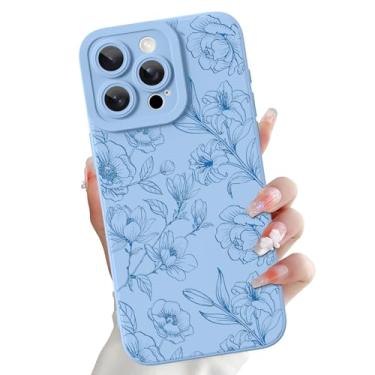 Imagem de OOK Capa compatível com iPhone 15 Pro Max de 6,7 polegadas, estampa fofa de flores florais de silicone, capa de telefone macia e fina com proteção para câmera para meninas e mulheres - gardênias azuis