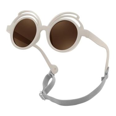 Imagem de FEISEDY Óculos de sol redondos polarizados de borracha flexíveis com alça para bebês recém-nascidos de 0 a 24 meses B0060, Armação off-white | Lente de chá, 39MM