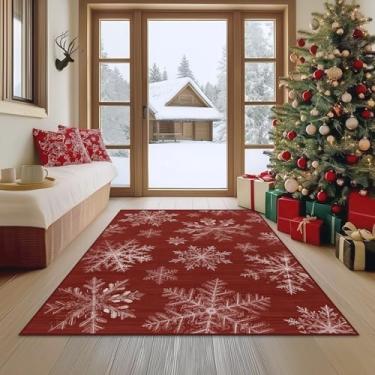 Imagem de FMFUNCTEX Tapete de Natal 10 x 12 cm vermelho floco de neve lavável tapete antiderrapante para sala de estar quarto macio tapete baixo tapete interno tapete de férias para sala de jantar, cozinha