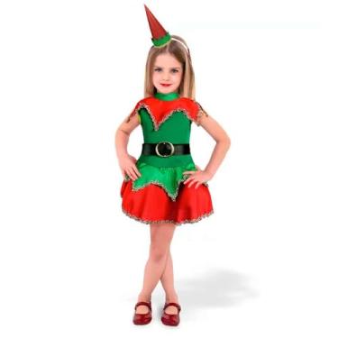Imagem de Fantasia Duende de Natal Feminina Infantil Com Chapéuzinho