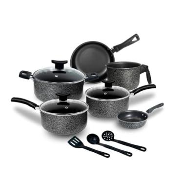 Imagem de Jogo de Panelas Elegance Antiaderente 9 Peças Tampa Vidro(Cerâmica Black)