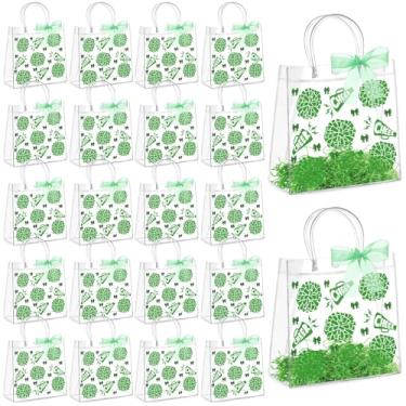 Imagem de AmazingSpark Conjunto de 20 sacos de presente de PVC transparente com alças reutilizáveis para lembrancinhas de festa com fita de ráfia saco de presente de plástico para líder de torcida da equipe de