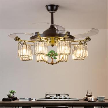 Imagem de Ventilador de teto moderno e discreto com luz LED para sala de estar, restaurante, quarto, escritório, casa de campo ou hotel, com controle remoto (8 lâmpadas, 1 unidade).