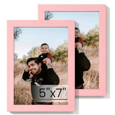 Imagem de Heimlove Conjunto de 2 porta-retratos 12,7 x 17,8 cm, molduras rosa de 12,7 x 17,8 cm, porta-retratos 12,7 x 17,8 cm, colagem de galeria de parede ou suporte de parede, moldura de pôster para