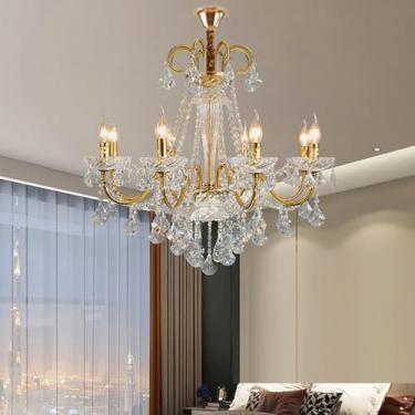 Imagem de Lustre contemporâneo de luxo com cristais dourados, estilo europeu, com iluminação LED, ideal para sala de estar, restaurante, quarto, villa, hotel, duplex, escada, loja de roupas, salão de