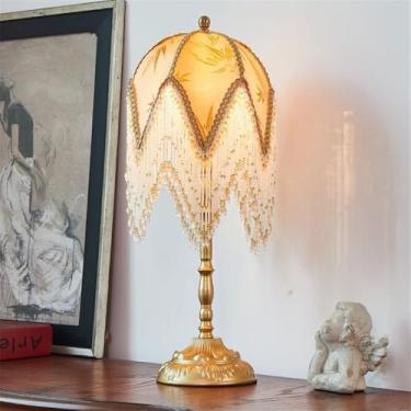Imagem de Luminária de mesa francesa de luxo com LED, estilo retrô americano, para sala de estar, quarto, escritório, casa de campo ou hotel, com franjas criativas, estilo campestre europeu (Estilo 4)