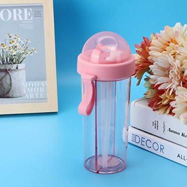 Imagem de Eujgoov Garrafa de água à Prova de Vazamentos, Dois Sabores Em um Design de Uma Xícara, Capa à Prova de Poeira, Materiais de Qualidade, Alça de Gel, 600 Ml de Verde/rosa, para Viagens Em Casa e Ao