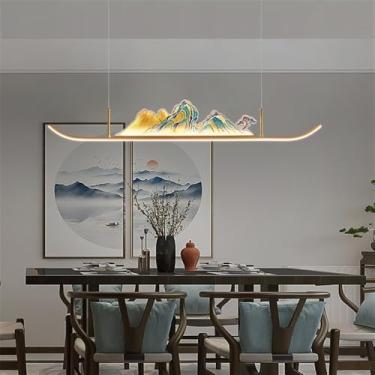 Imagem de Luminária pendente contemporânea de LED para restaurante, estilo chinês retrô, criativa, para balcão de bar, sala de estar, quarto, escritório, hotel ou casa de chá (Estilo 22 L120CM)