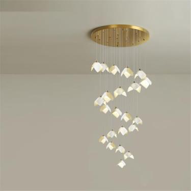 Imagem de Luminária pendente LED contemporânea para duplex, ideal para sala de estar, restaurante, quarto, villa, hotel, com design giratório e 22 lâmpadas (BB)