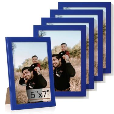 Imagem de Heimlove Conjunto de 5 porta-retratos 12,7 x 17,8 cm, molduras azuis para fotos de 12,7 x 18 cm, porta-retratos 12,7 x 17,8 cm, colagem de galeria de parede ou suporte de parede, moldura de pôster
