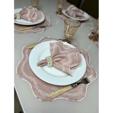 Imagem de Conjunto de 12 jogos americanos estilo americano Jogos americanos para uma mesa de jantar para 6 pessoas Arranjo de mesa Guardanapos redondos Mesa de jantar(PBB - Rose)