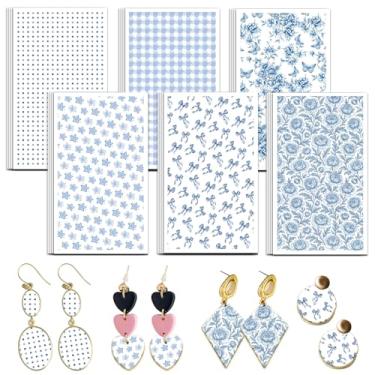Imagem de OLYCRAFT Papel de transferência de argila xadrez azul com 6 desenhos, 24 peças, papel de transferência para borboleta borboleta de polímero, papel de transferência de estrela, pequeno papel de