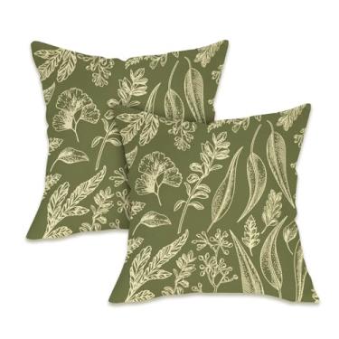 Imagem de Fahrendom Capas de almofada decorativas botânicas de folhas verdes, 45,7 x 45,7 cm, conjunto com 2, padrão de samambaia, folha de ginkgo, planta, varanda, pátio, exterior, fronha, padrão de samambaia