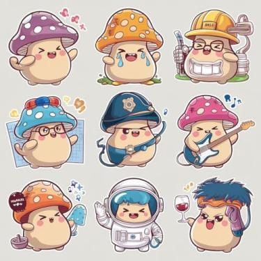 Imagem de Adesivo Fofo Kawai para Quarto de Criança Decorativo em Estilo Vetorial com Emojis, Frutas e Animais 40x40cm