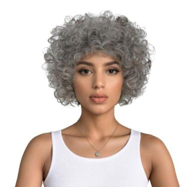 Imagem de Peruca curta Curly Afro 30cm cinza Costume Cosplay 180g - yiweisai