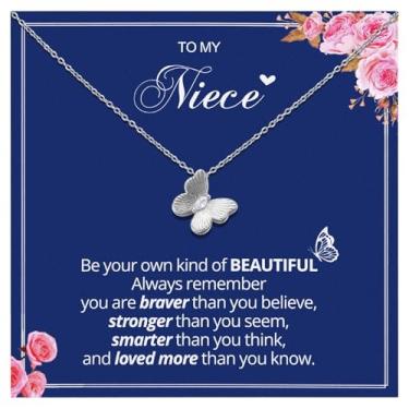 Imagem de Ralukiia Colar de borboleta para sobrinha, presente de joia bonita com cartão de mensagem, presente de incentivo inspirador da tia ou tio — 2 cores, Medium, Aço inoxidável, Sem Pedra Preciosa