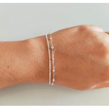 Imagem de Kit 2 Pulseiras Femininas Bolinha e Pipoca Maciça De Prata 925 - DR Jo