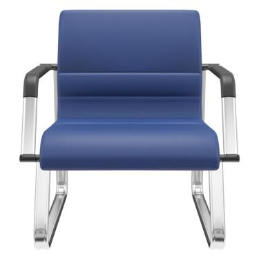 Imagem de Cadeira De Escritório Recepção Com Braço Fixa Cromada Lev P03 Vinil Azul - Lyam Decor