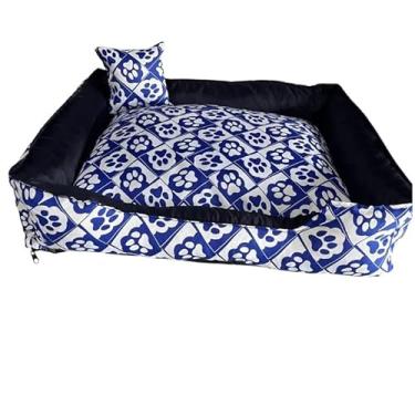 Imagem de Cama Caminha Pet Cachorro Tamanho Grande Confortável Com Zíper Lavável + Almofadinha(AZUL ESTAMPADO,GG - 70X60X18)
