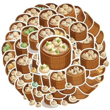 Imagem de 50 peças Dim Sum Food adesivos engraçados DIY cesta de bambu para guitarra, faça você mesmo, bicicleta, skate, laptop, decoração de bagagem, laptop, motocicleta, bagagem, telefone