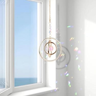 Imagem de 1 peça de cristal apanhador de sol com 3 círculos de latão, prisma de bola de vidro, enfeite de arco-íris para janela, sala de estar, casamento, casa, jardim, carro, decoração pendurada