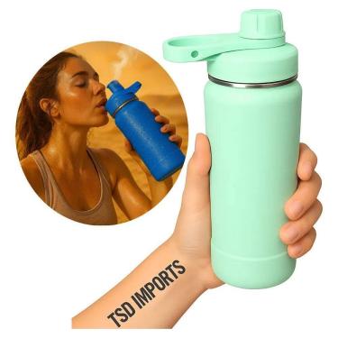 Imagem de Garrafa Térmica Squeeze De Academia Inox 1Litro Ág Verde-Cla