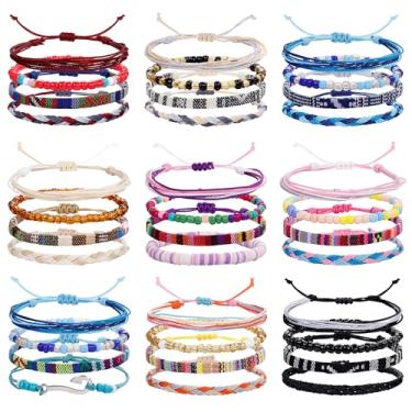 Imagem de SOMEITIA 36 pulseiras boho surfista tornozeleiras para mulheres e homens tornozeleiras de corda ajustáveis feitas à mão praia pulseiras coloridas tornozeleiras amizade pulseira trançada impermeável