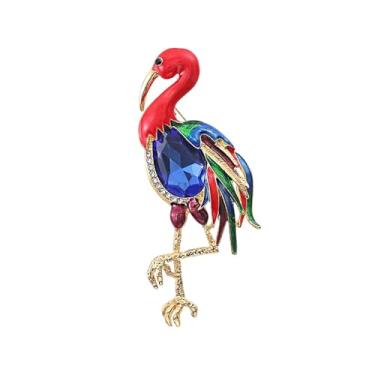 Imagem de Broche de flamingo esmaltado com strass para mulheres e homens dourado moda azul cristal colorido pássaro animal broches alfinetes acessórios para vestido joias chapéu bolsa terno gravata casamento