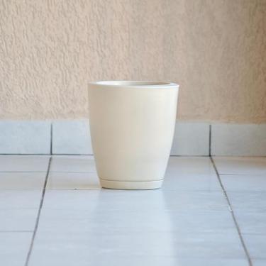 Imagem de Vaso de Plantas Decorativo Cone Bojo 28x25 Liso Marmorizado Polido Luxo Polietileno (Bege)