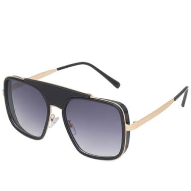 Imagem de Óculos de sol quadrados de metal, luxuosos, retrô, punk, masculino, para dirigir, viajar, UV400 (cinza, dourado, degradê)