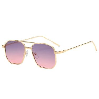 Imagem de JRLLFD Óculos de sol Metal Twin Bridge para mulheres e homens, pesca ao ar livre, direção UV400 (dourado, cinza e rosa)