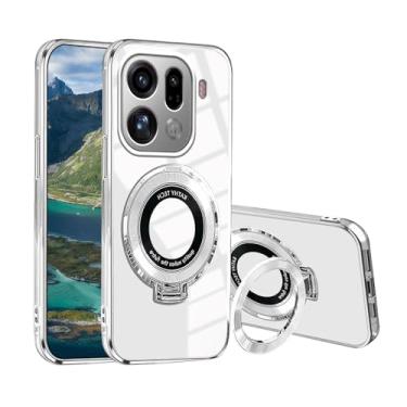 Imagem de Wousunly Capa transparente compatível com Oppo Find X9 Pro com suporte magnético de 360°, capa protetora transparente de silicone para Find X9 Pro Slim com suporte de anel (branca)