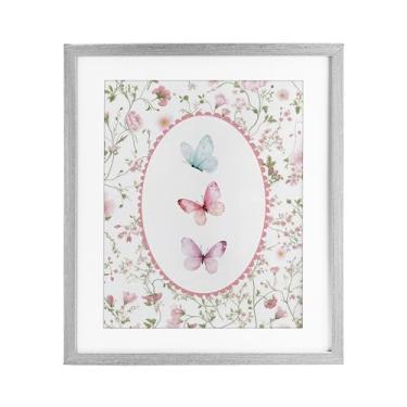 Imagem de Stupell Industries Impressão emoldurada delicada floral e cinza borboleta sob vidro, design de Christine Simpson Art, 40,6 x 33,5 cm