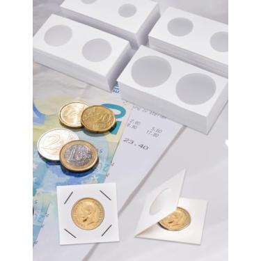 Imagem de 40 peças de porta-moedas de papelão, capa tipo grampo branco suporte de moedas para colecionadores de moeda, escritório, casa, suprimentos bancários, orifícios: 20,5 ~ 40 mm, 100 x 50 x 1,5 mm