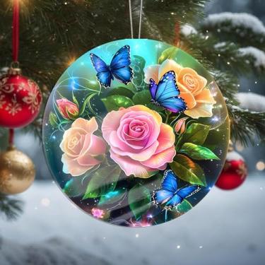 Imagem de Enfeites de Natal para pendurar, decoração de férias, decoração de flores acrílicas, decoração de interiores de carro, enfeite de árvore de Natal, artesanato para pendurar, colecionáveis, para