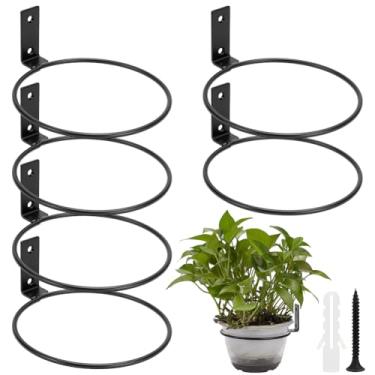 Imagem de WADORN 6 peças de suporte de vaso de flores, suporte de vaso de parede de 15 cm com parafusos, anel de suporte de plantas de ferro resistente preto para casa, jardim, cerca, varanda, vasos internos e