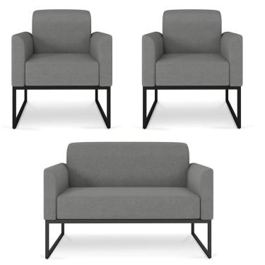 Imagem de Kit Namoradeira E 2 Poltronas Industrial Preta A26 Grafite