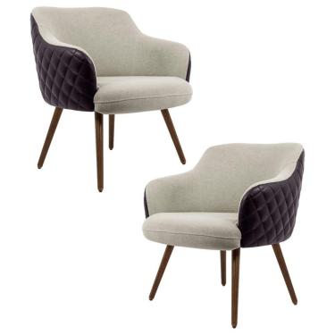 Imagem de Kit 2 Poltronas Pés Palito Madeira Jade B-183 Tressê Bege